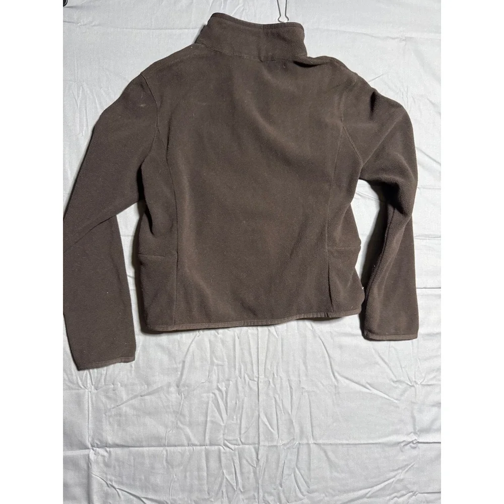 NY Jeans Fleece Jacket Womens Small Brown Good Full Zip Mock Neck Pockets